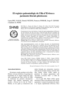 El Registre Paleontològic De L'illa D'eivissa a Jaciments Litorals