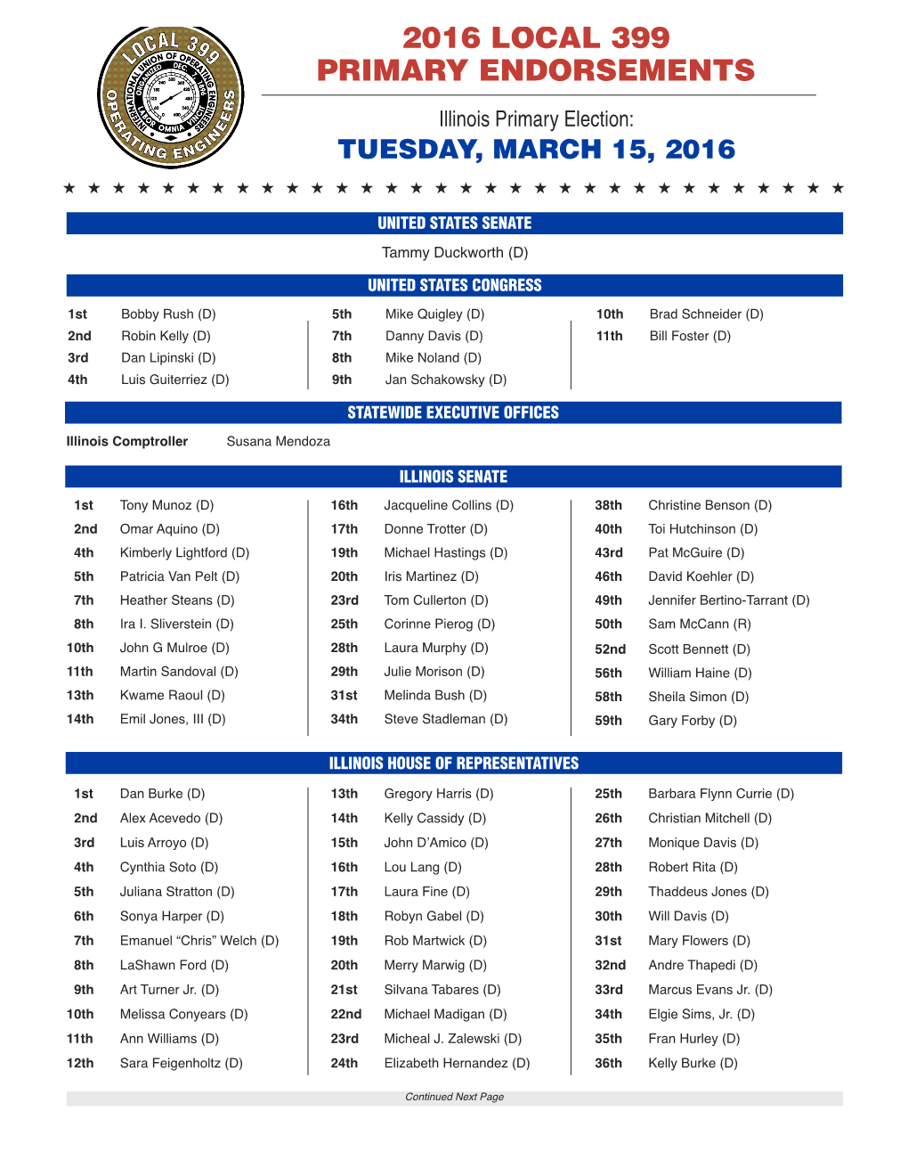 2016 Local 399 Primary Endorsements