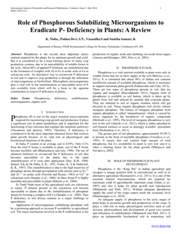 Role of Phosphorous Solubilizing Microorganisms to Eradicate P- Deficiency in Plants: a Review