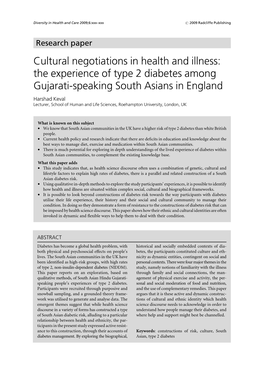 Cultural Negotiations in Health and Illness