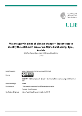 Water Supply in Times of Climate Change — Tracer Tests to Identify