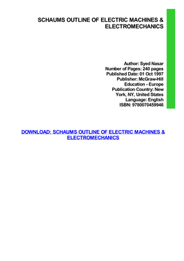 Schaums Outline of Electric Machines & Electromechanics