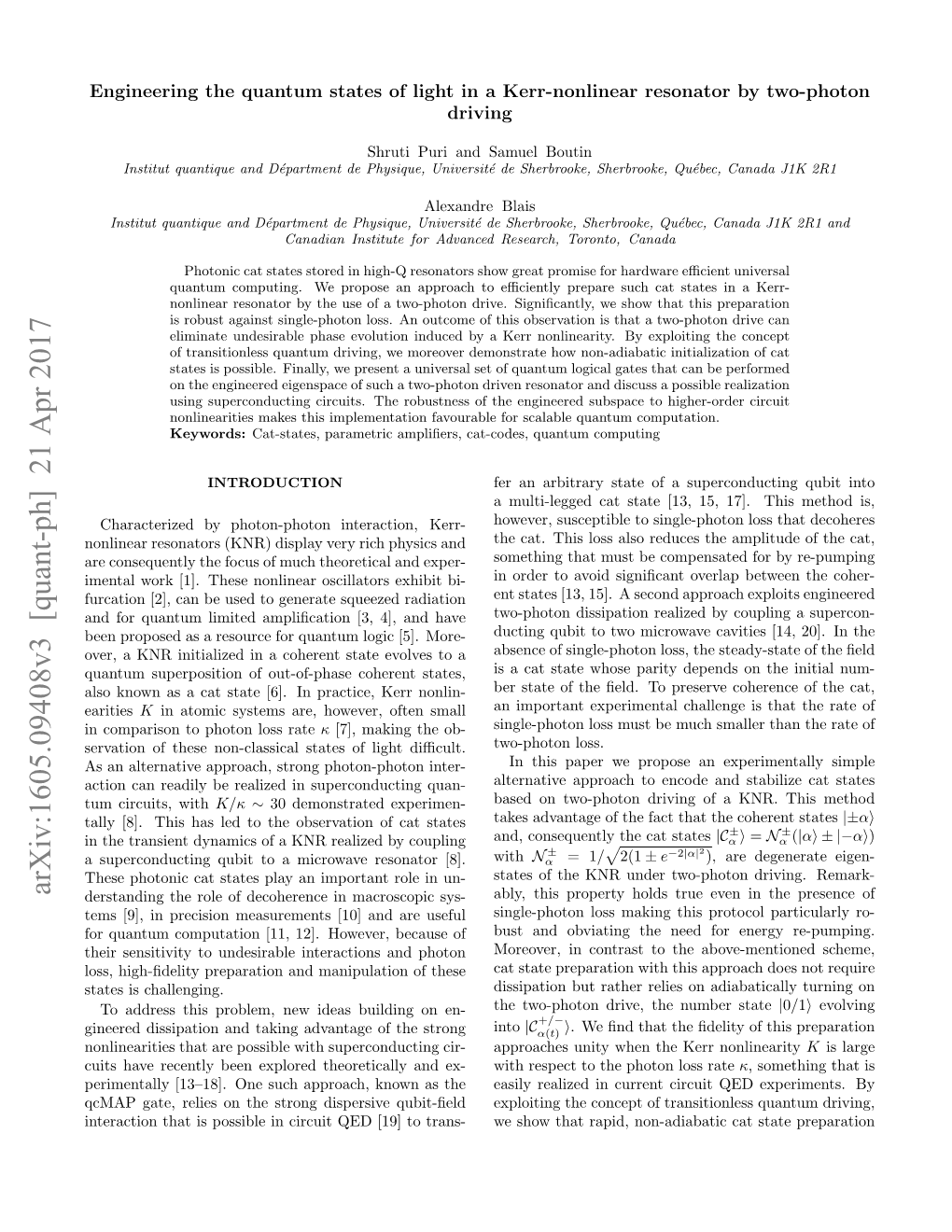 Arxiv:1605.09408V3 [Quant-Ph] 21 Apr 2017