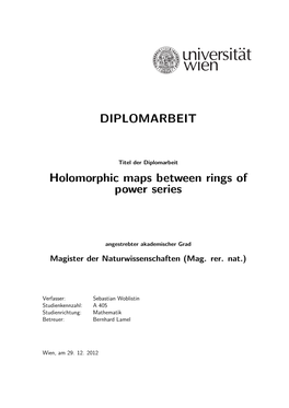 Diplomarbeit Holomorphic Maps Between Rings of Power Series