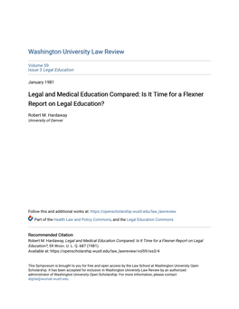 Legal and Medical Education Compared: Is It Time for a Flexner Report on Legal Education?