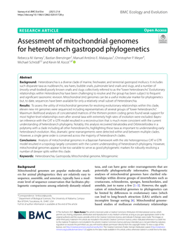 Assessment of Mitochondrial Genomes for Heterobranch Gastropod Phylogenetics Rebecca M