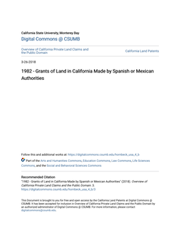 Grants of Land in California Made by Spanish Or Mexican Authorities