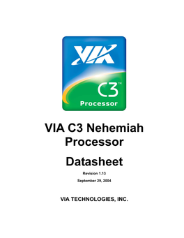 VIA C3 Nehemiah Processor Datasheet