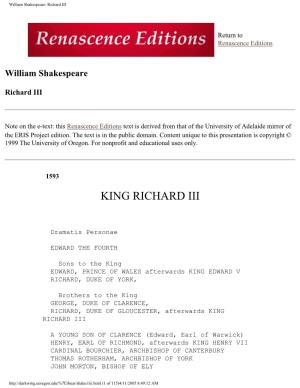 William Shakespeare: Richard III