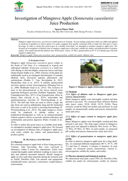 Investigation of Mangrove Apple (Sonneratia Caseolaris) Juice Production