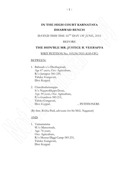 In the High Court Karnataka Dharwad Bench Dated This