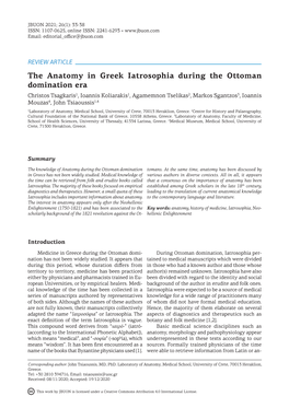 The Anatomy in Greek Iatrosophia During the Ottoman Domination
