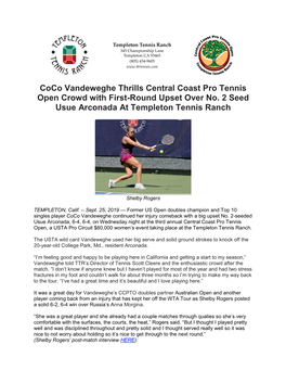Coco Vandeweghe Thrills Central Coast Pro Tennis Open Crowd with First-Round Upset Over No