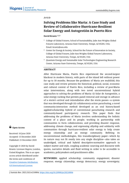 A Case Study and Review of Collaborative Hurricane-Resilient Solar Energy and Autogestión in Puerto Rico