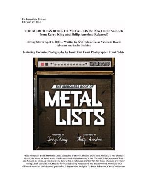THE MERCILESS BOOK of METAL LISTS: New Quote Snippets from Kerry King and Philip Anselmo Released!