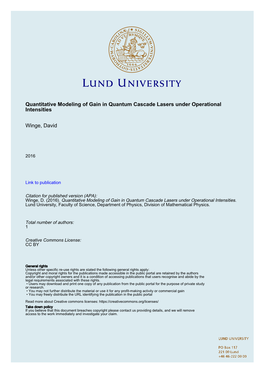 Quantitative Modeling of Gain in Quantum Cascade Lasers Under Operational Intensities Winge, David