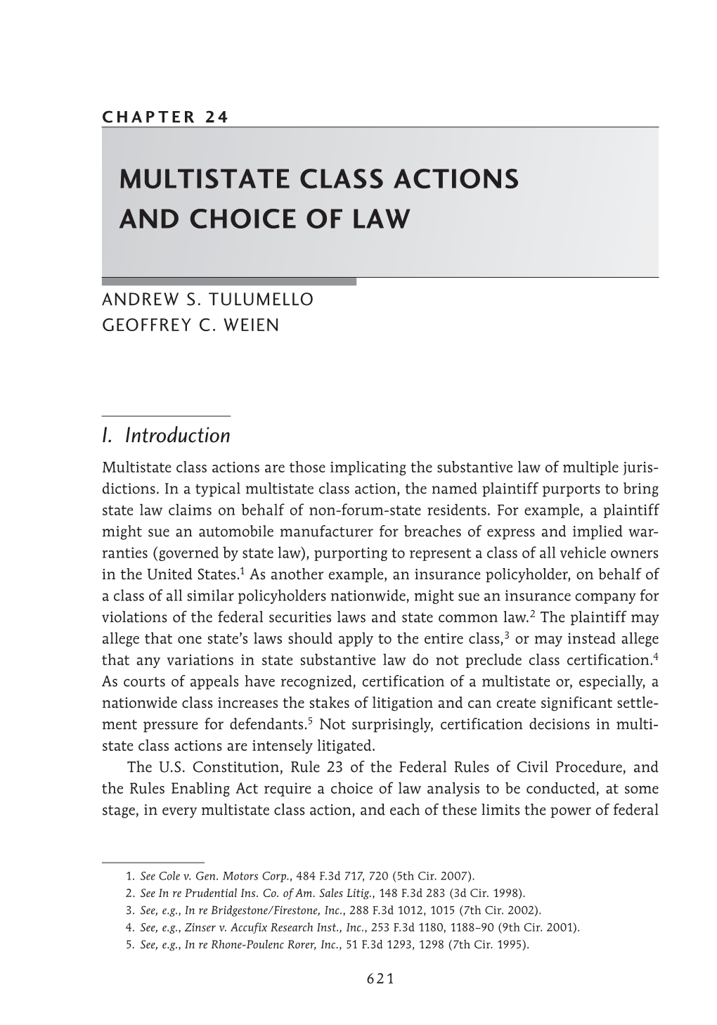 Multistate Class Actions and Choice of Law