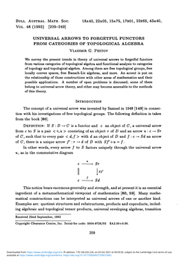 Universal Arrows to Forgetful Functors from Categories of Topological Algebra Vladimir G