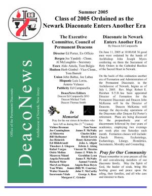 Summer 2005 Class of 2005 Ordained As the Newark Diaconate Enters Another Era