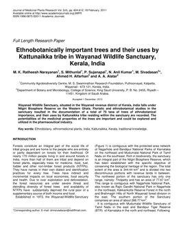 Ethnobotanically Important Trees and Their Uses by Kattunaikka Tribe in Wayanad Wildlife Sanctuary, Kerala, India