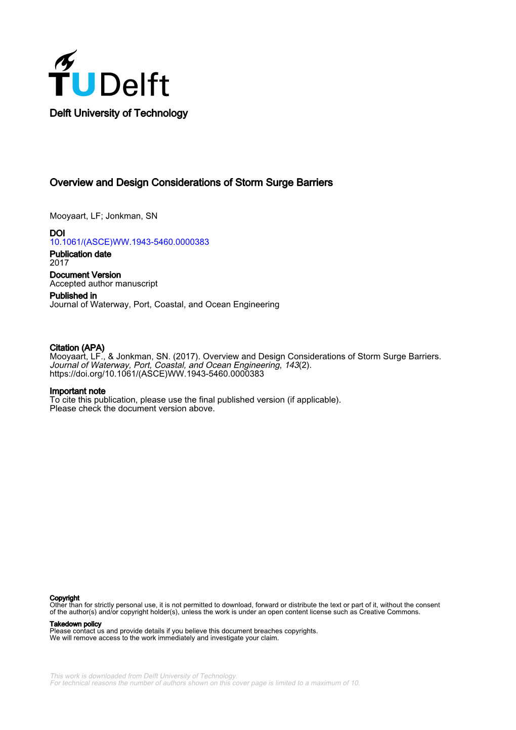 Delft University of Technology Overview and Design Considerations of Storm Surge Barriers