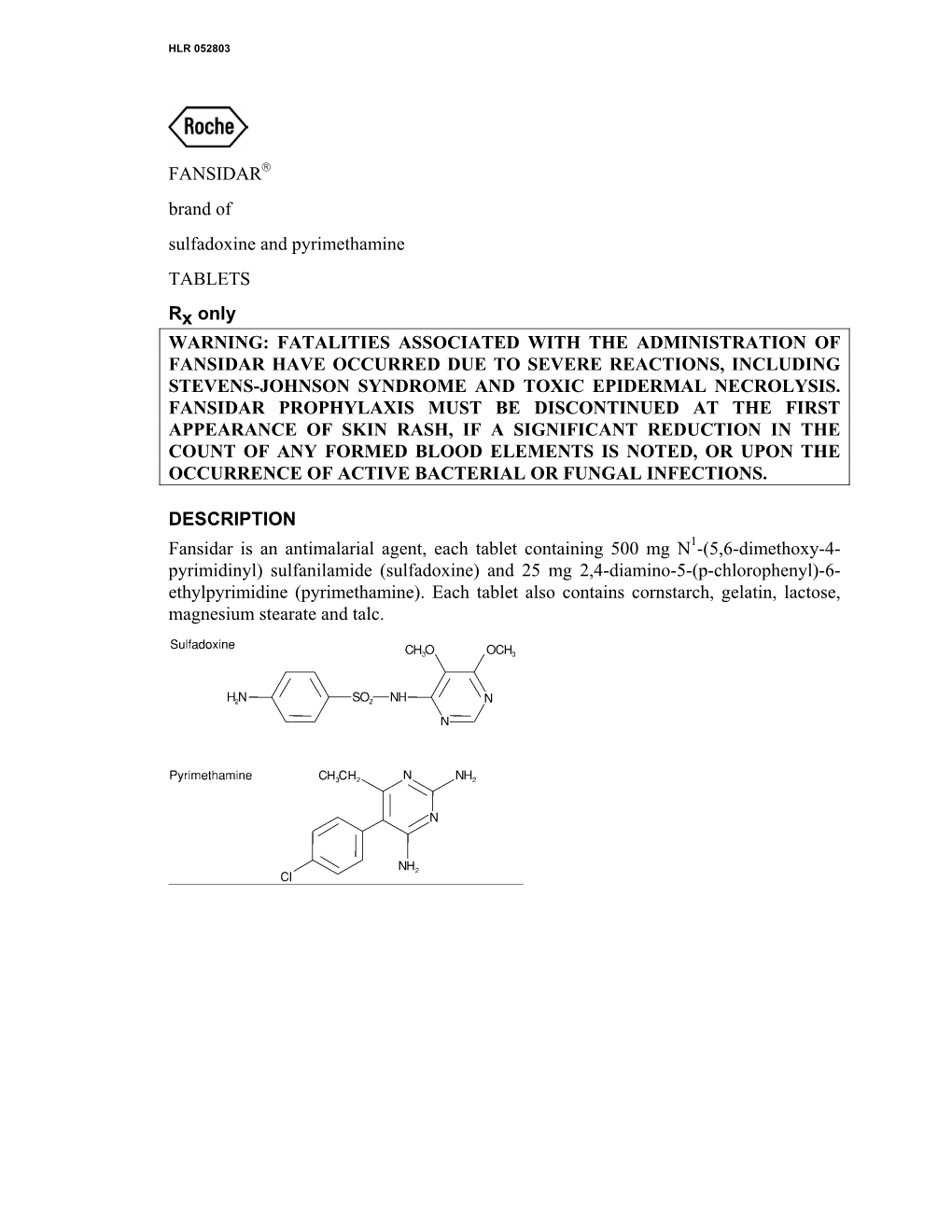 FANSIDAR Brand of Sulfadoxine And