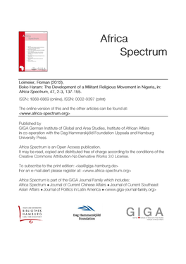 Boko Haram: the Development of a Militant Religious Movement in Nigeria Roman Loimeier