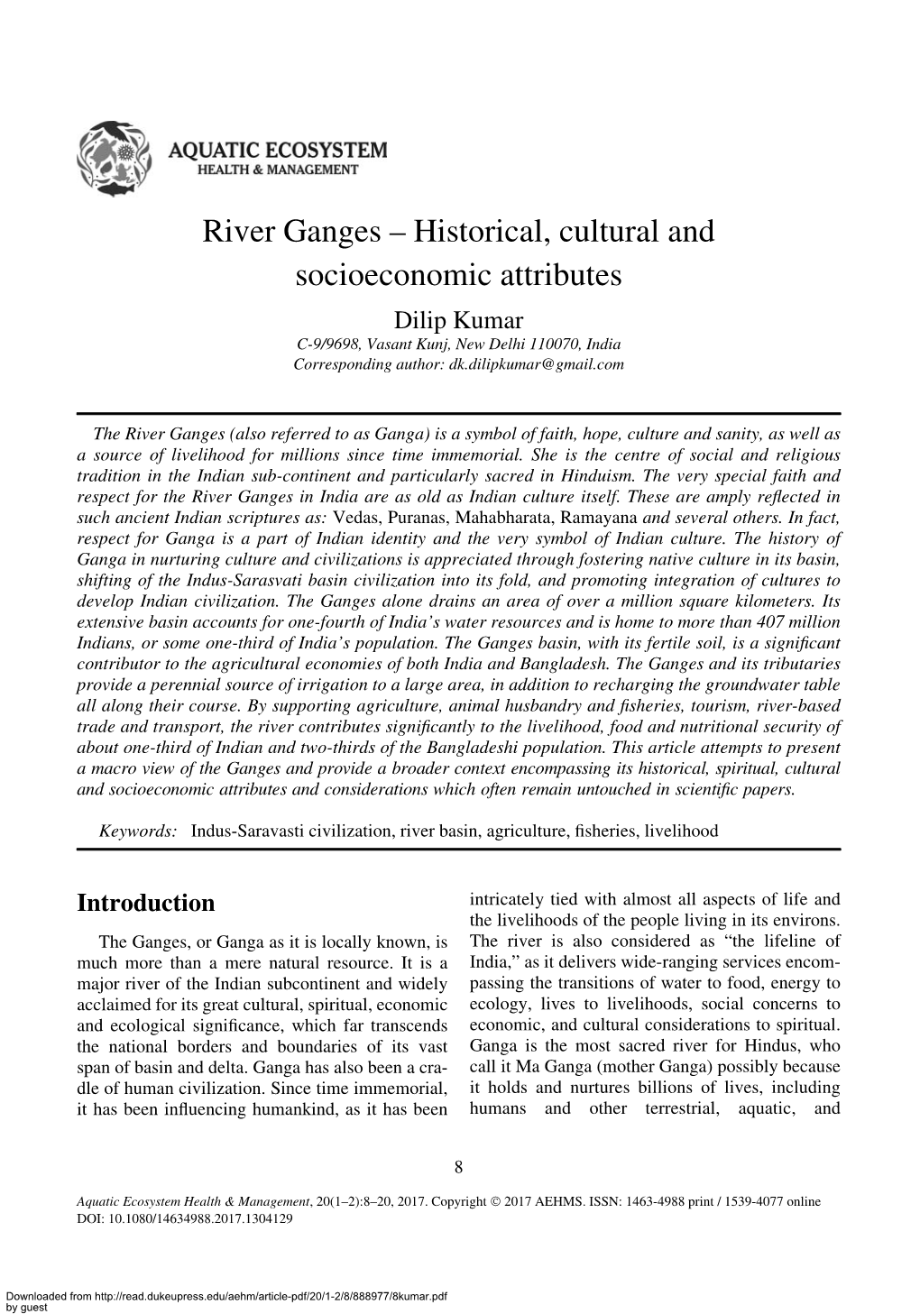 River Ganges – Historical, Cultural and Socioeconomic Attributes