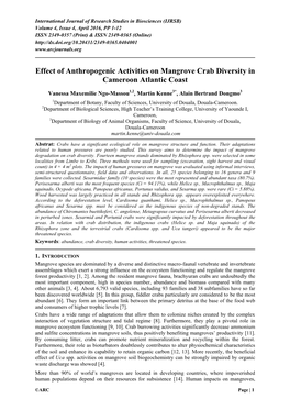 Effect of Anthropogenic Activities on Mangrove Crab Diversity in Cameroon Atlantic Coast