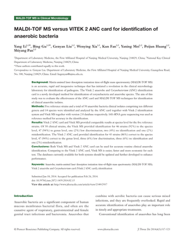 MALDI-TOF MS Versus VITEK 2 ANC Card for Identification of Anaerobic Bacteria