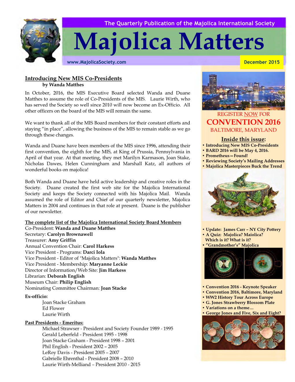 Majolica Matters December 2015