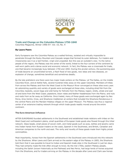 Trade and Change on the Columbia Plateau 1750-1840 Columbia Magazine, Winter 1996-97: Vol