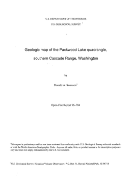 Geologic Map of the Packwood Lake Quadrangle, Southern Cascade