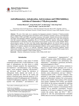 Anti-Inflammatory, Anti-Glycation, Anti-Tyrosinase and CDK4 Inhibitory Activities of Alaternin (=7-Hydroxyemodin)