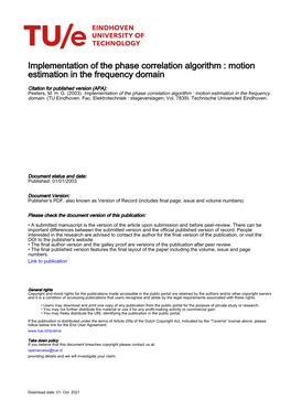Implementation of the Phase Correlation Algorithm : Motion Estimation in the Frequency Domain