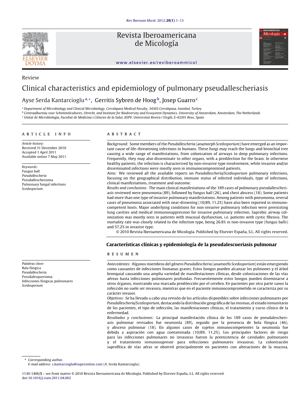 Revista Iberoamericana De Micología Clinical Characteristics And