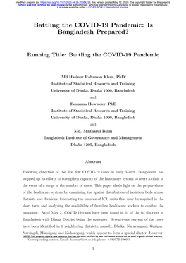 Battling the COVID-19 Pandemic: Is Bangladesh Prepared?