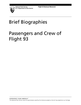 Brief Biographies Passengers and Crew of Flight 93