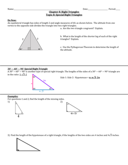 Chapter 8: Right Triangles Topic 8: Special Right Triangles