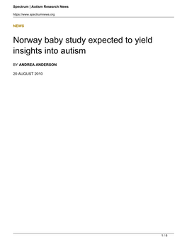Norway Baby Study Expected to Yield Insights Into Autism