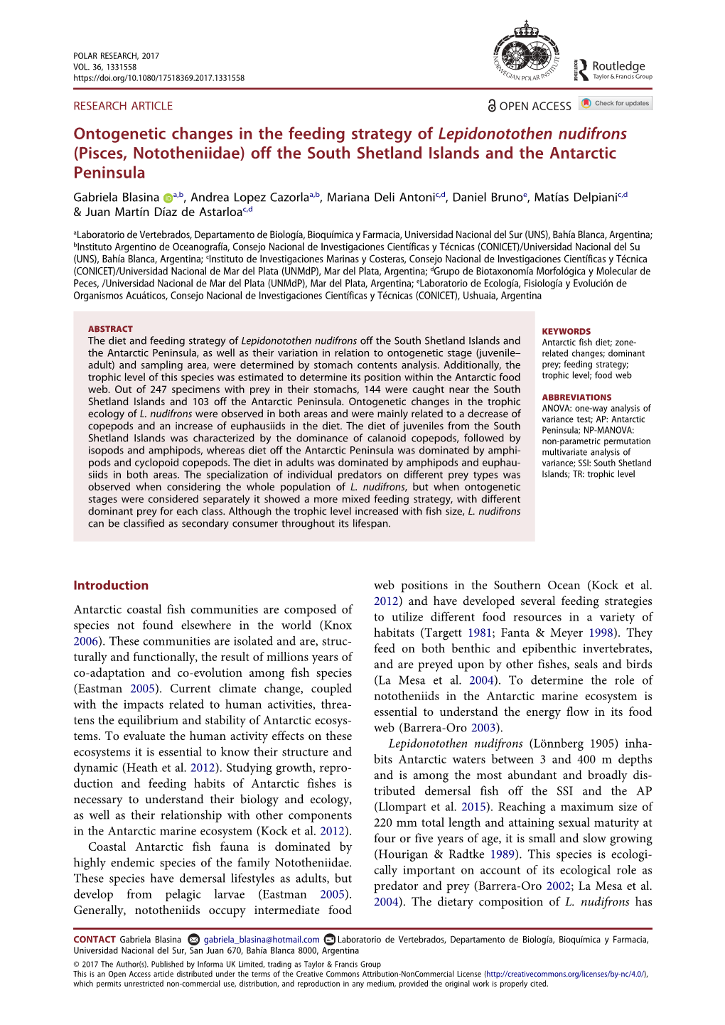 Ontogenetic Changes in the Feeding Strategy of Lepidonotothen Nudifrons