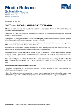 Victoria's A-League Champions Celebrated