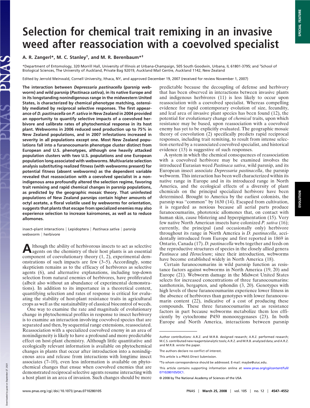 Selection for Chemical Trait Remixing in an Invasive Weed After Reassociation with a Coevolved Specialist