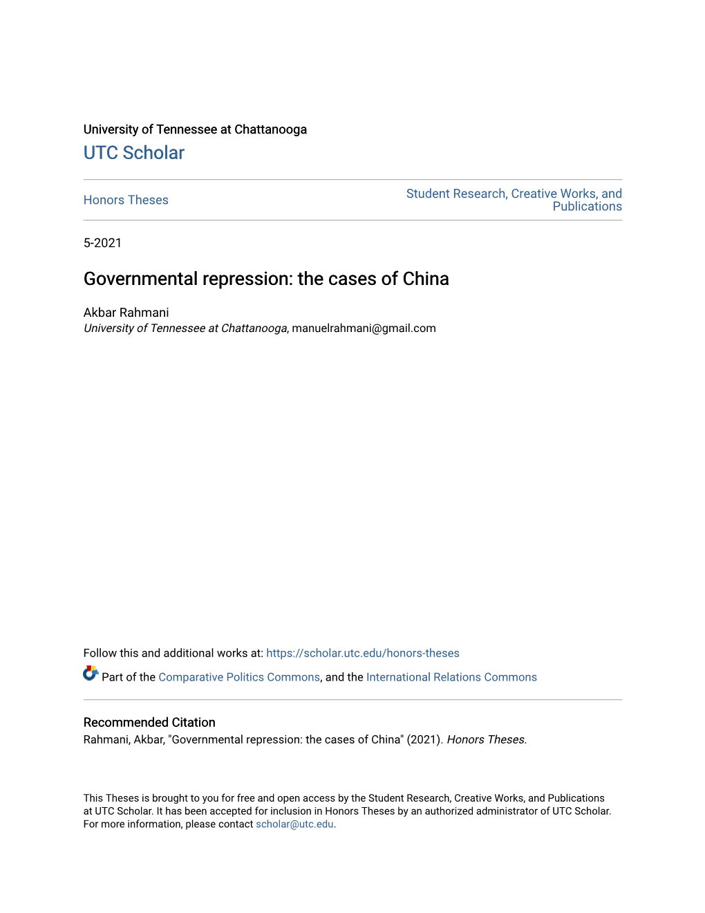 Governmental Repression: the Cases of China