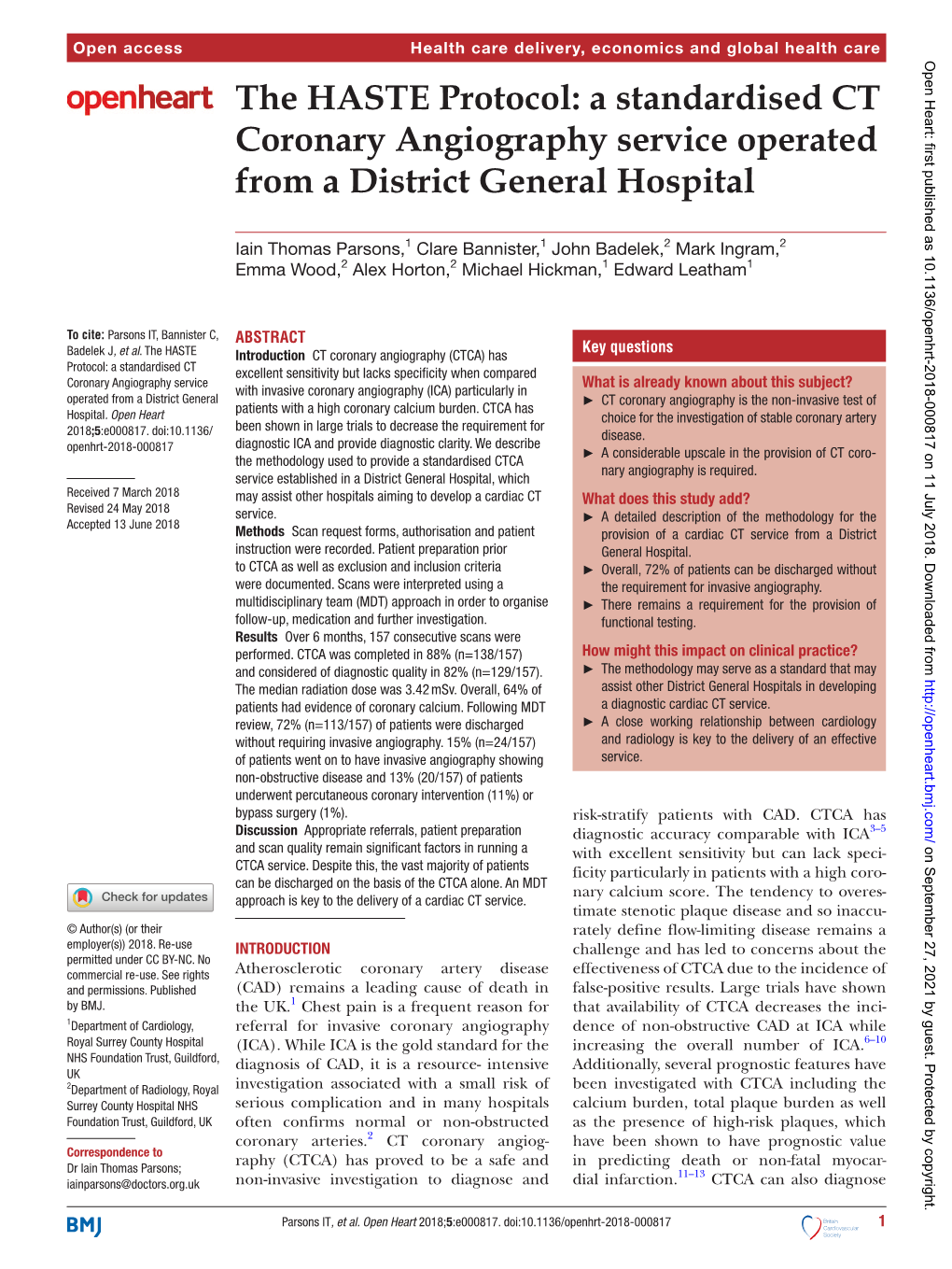 A Standardised CT Coronary Angiography Service Operated from a District General Hospital