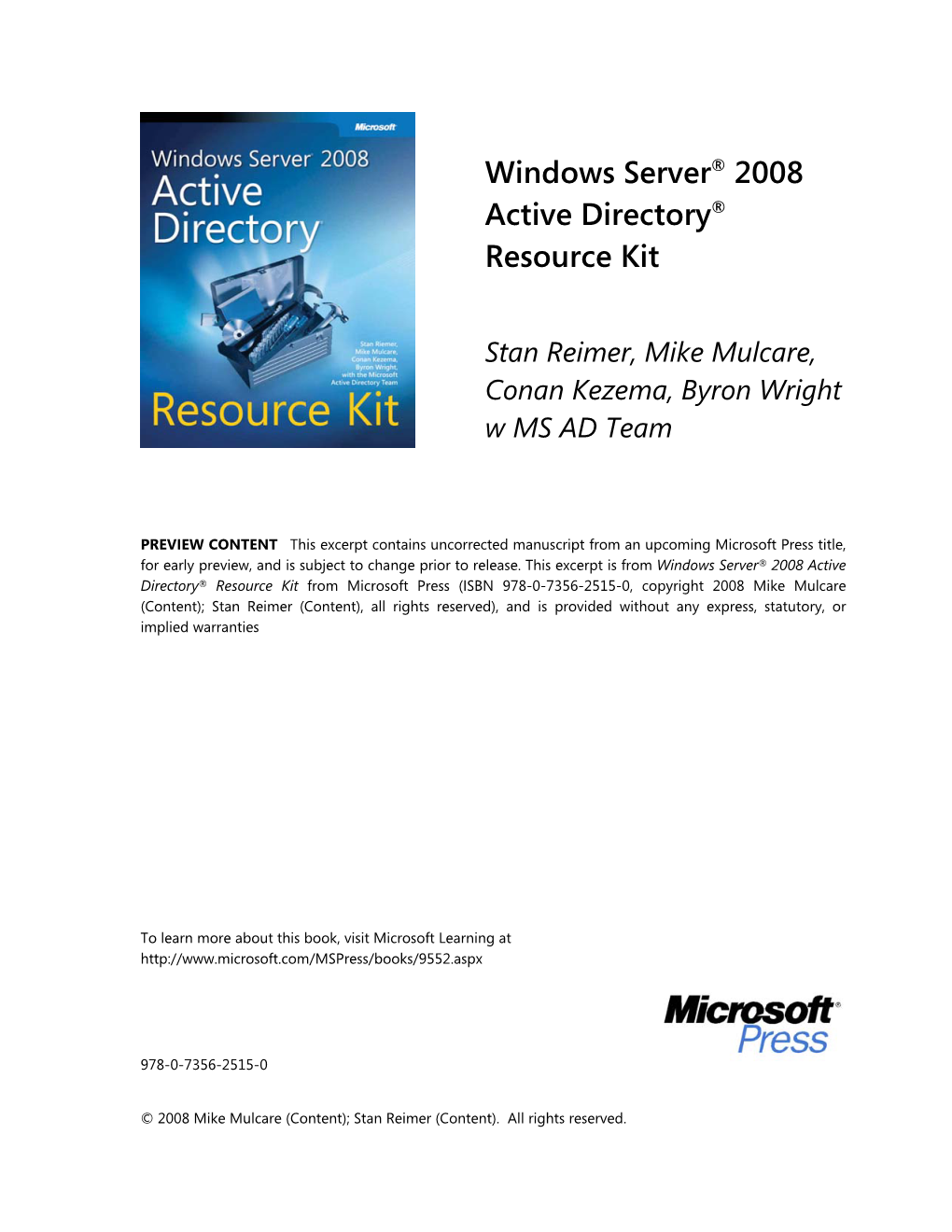 Sample Content from Windows Server 2008 Active Directory Resource