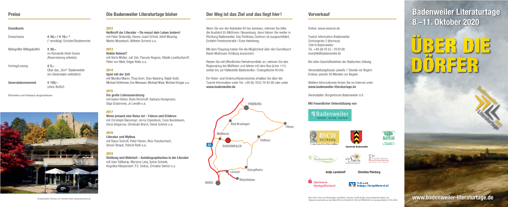 Badenweiler Literaturtage 8.–11. Oktober 2020