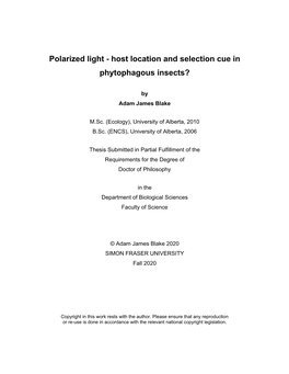 Host Location and Selection Cue in Phytophagous Insects?