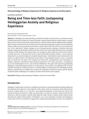 Being and Time-Less Faith: Juxtaposing Heideggerian Anxiety and Religious Experience