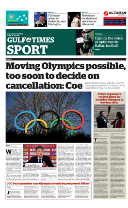 Athletes During Cancellation: Coe Preparations May Not Be Possible Tokyo Organisers Receive Fl Ame for Troubled Olympics in Low-Key Aff Air